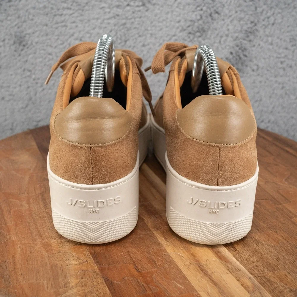 JSLIDES TAN SUEDE PLATFORM SNEAKERS SIZE 7.5